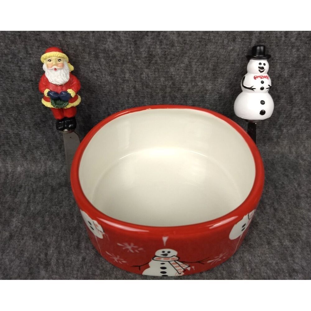 Nantucket Home Red Snowman‎ Bowl + 2 Cheese Knives Snowman & Knobler Santa Lot/3